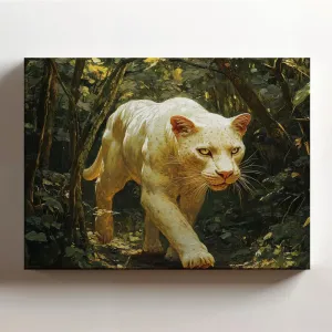 (20 x 16 x 1.25 IN) Gallery Wrapped Canvas Wall Art Print of Abstract Expressionism of Albino White Panther in Celtic Sacred Grove Forest - Otherworldly Art for Home Decor, Unique W - 925UNCAi456203WH