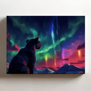 (20 x 16 x 1.25 IN) Gallery Wrapped Canvas Wall Art Print of Low-Poly Wall Art : Shadow Panther Blending into Darkness;north lights Thunderstorm Art; Evoking Primal Instinct; Unique - 925UNCAi459403WH
