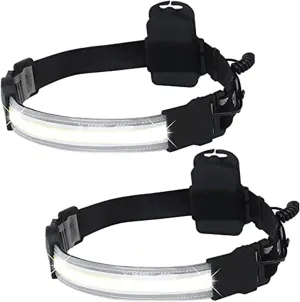 2000 Lumen Head Torch, 2 Pack LED Headlamp Flashlight 220° Wide Beam Mini LED Strip Head Torches Durable Elastic Headband Headlight for Camping, Car Repairing (Battery Not Include)