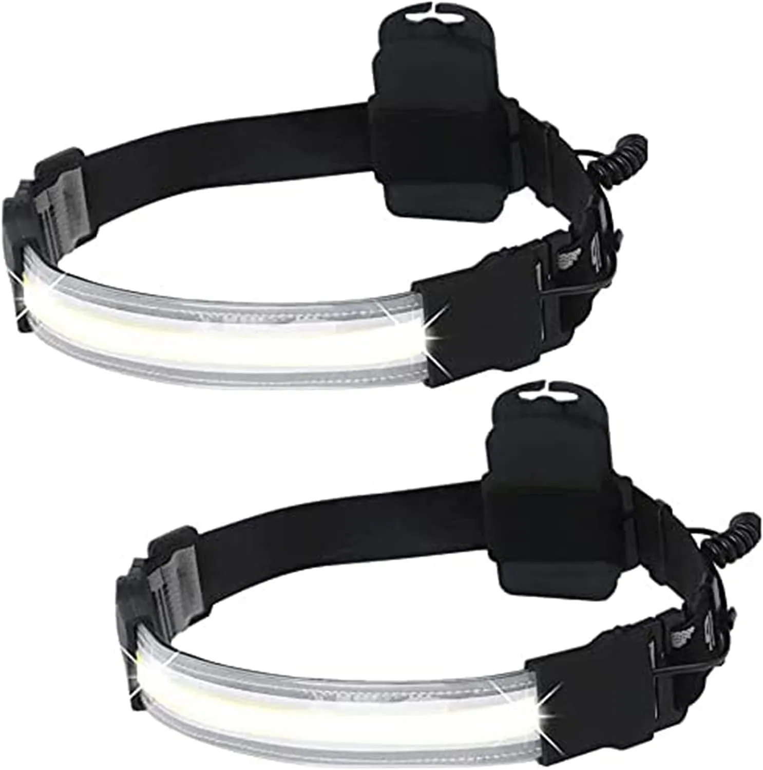 2000 Lumen Head Torch, 2 Pack LED Headlamp Flashlight 220° Wide Beam Mini LED Strip Head Torches Durable Elastic Headband Headlight for Camping, Car Repairing (Battery Not Include)