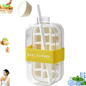 2025 New Ice Cube Bottle 500ML & 800ML – 2-in-1 Ice Tray & Water Bottle with Straw, Lid & Webbing | Leakproof, BPA-Free, Touch-Free Ice Release | For Travel, Juice & Outdoors (WHITE, 800ml / 27oz)