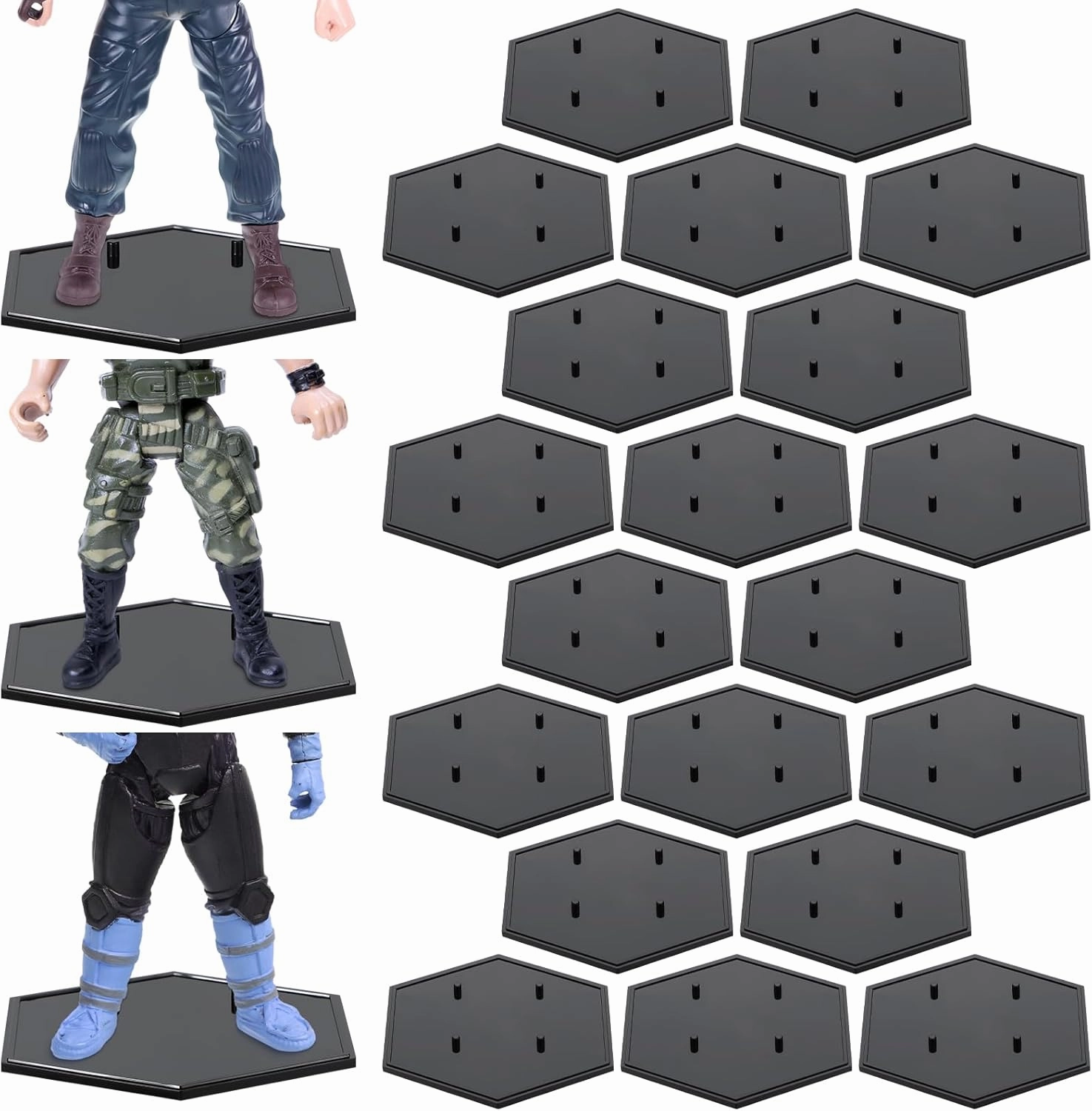 20 Pcs Action Figure Stands 6 Inch Plastic Figure Display Holder Black Action Base Multi Pegs Model Support Stands for 1/12 Scale (6")
