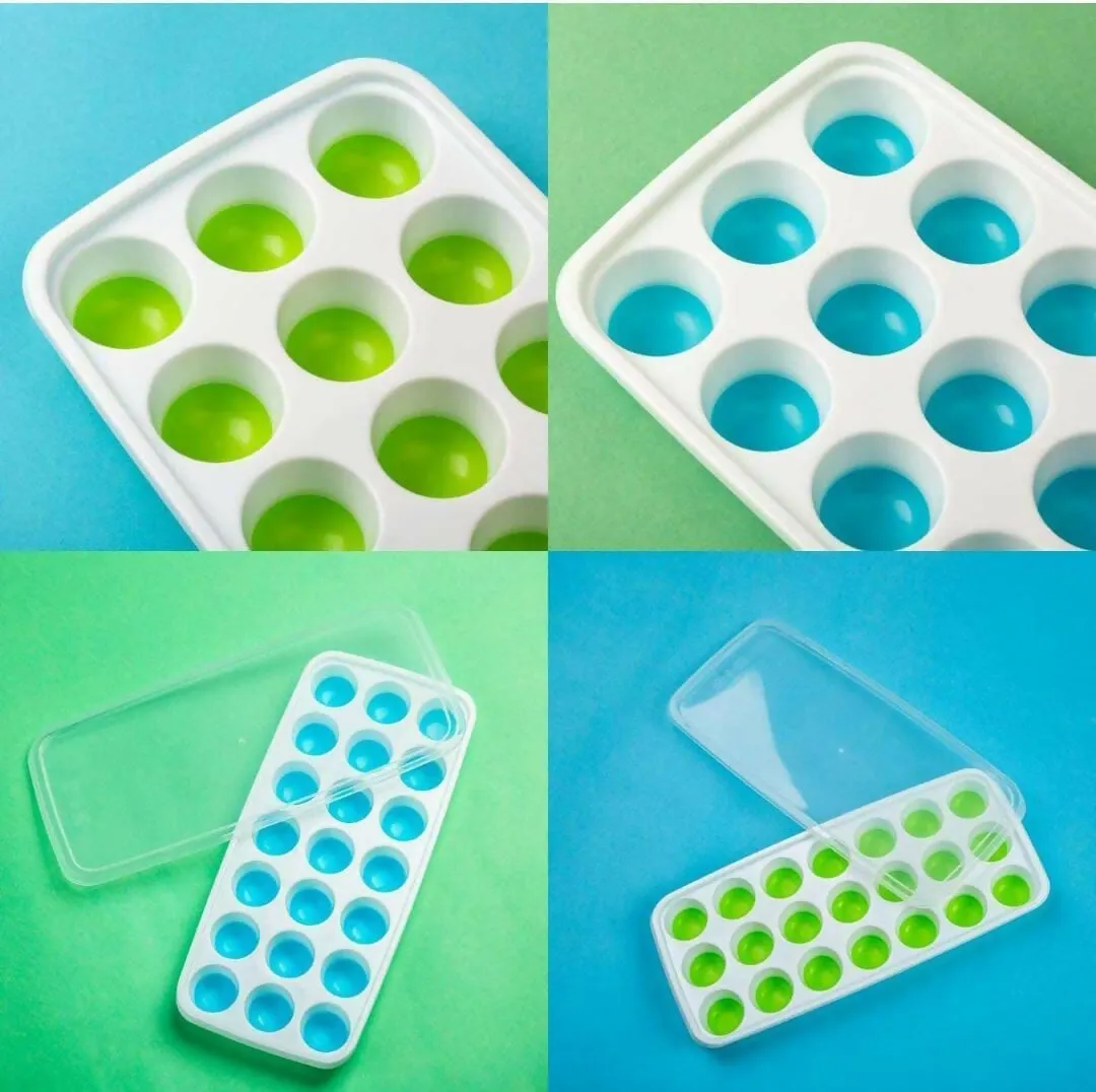 21 Cavity Pop Up Ice Cube Trays for Freezer with Lid with Easy Release Flexible Silicone Bottom Multicolor Silicone Ice Cube Tray (Pack of 1)