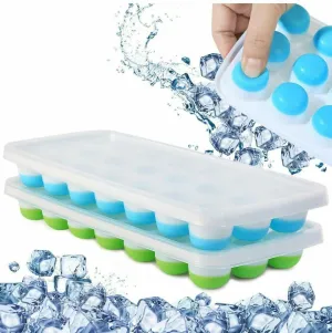 21 Cavity Pop Up Ice Cube Trays for Freezer with Lid with Easy Release Flexible Silicone Bottom Multicolor Silicone Ice Cube Tray (Pack of 1)