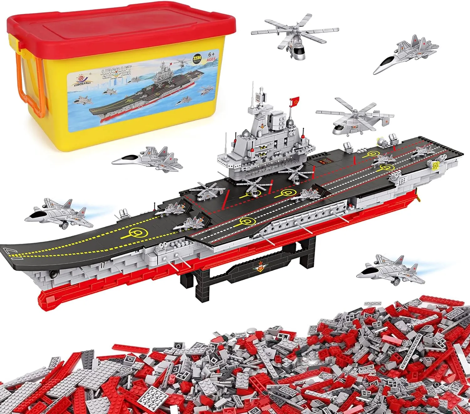 2234 Pieces Aircraft Carrier Building Blocks with Storage Box, 38x 7.7x10.5 Inch Stress Release Large Construction Military Warship Battleship Blocks Toys for Adults and Kids 14 Years and Up