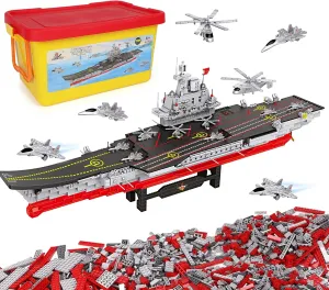 2234 Pieces Aircraft Carrier Building Blocks with Storage Box, 38x 7.7x10.5 Inch Stress Release Large Construction Military Warship Battleship Blocks Toys for Adults and Kids 14 Years and Up