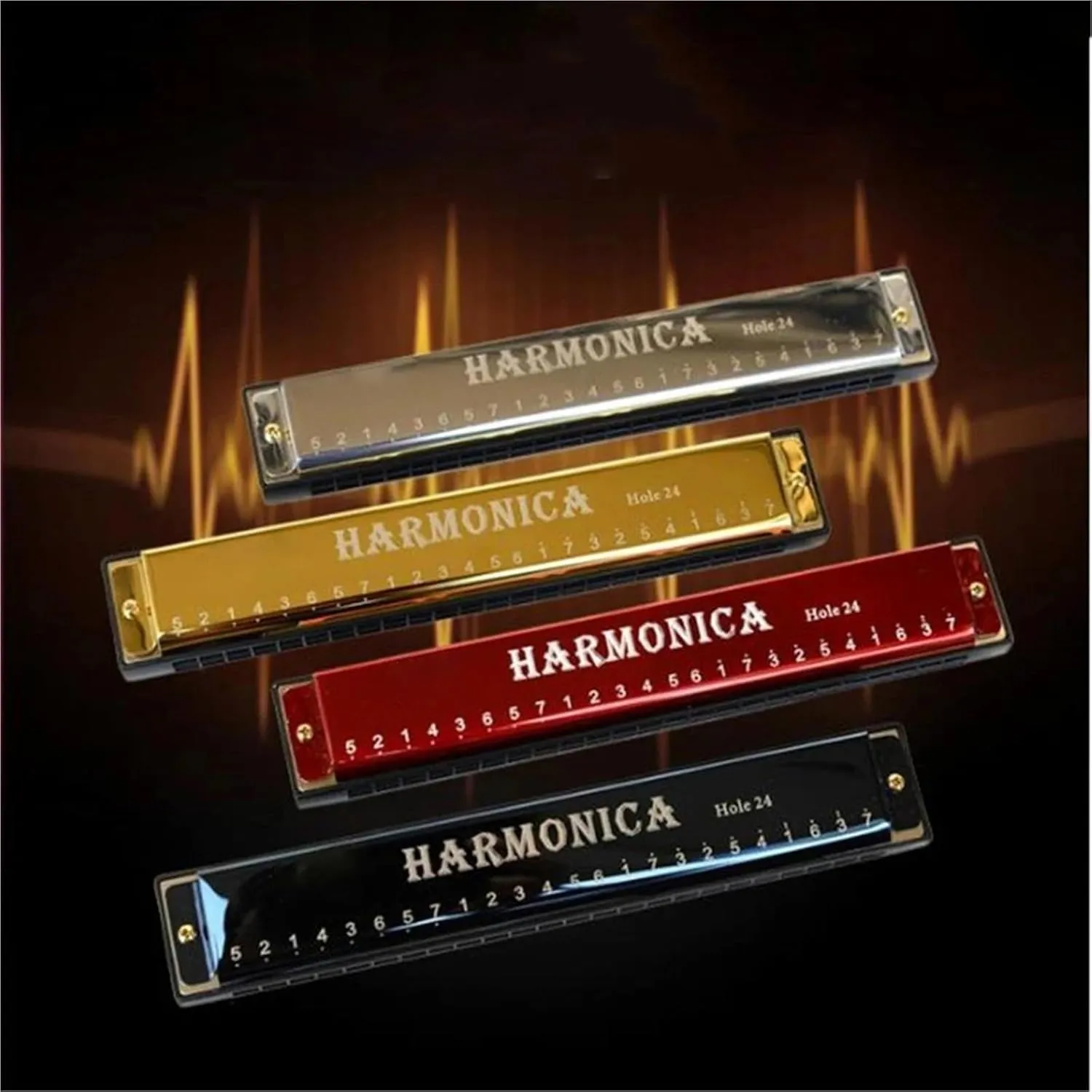 24 Hole Blues Harmonica Metal Piano Suitable For Beginners With Piano Case(Gold)