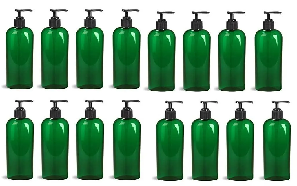 24 Pack 8OZ Green Cosmo Oval Plastic Pump Lotion Bottles with Locking Lotion Pump for Body Wash, Shampoo, Massage Lotion, Etc