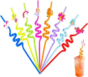 24 Reusable Drinking Plastic Straws   6 Temporary Tattoos or 6 Silicone bracelets for Girls and Boys Birthday Party Decorations with Unicorn,Mermaid,or Dinosoaur,plus 1 Cleaning Brush