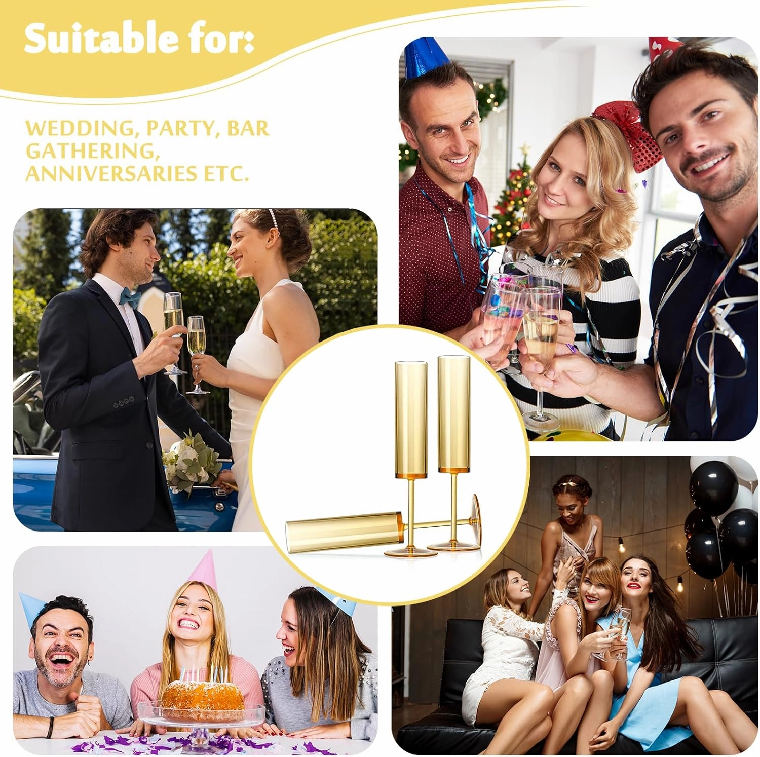 24 PCS Amber Glass Champagne Flutes 5.4 Oz Long Stem Champagne Flutes Plastic Acrylic Champagne Glasses Colored Sparkling Wine Glasses Reusable For Luxury Party Wedding Bar