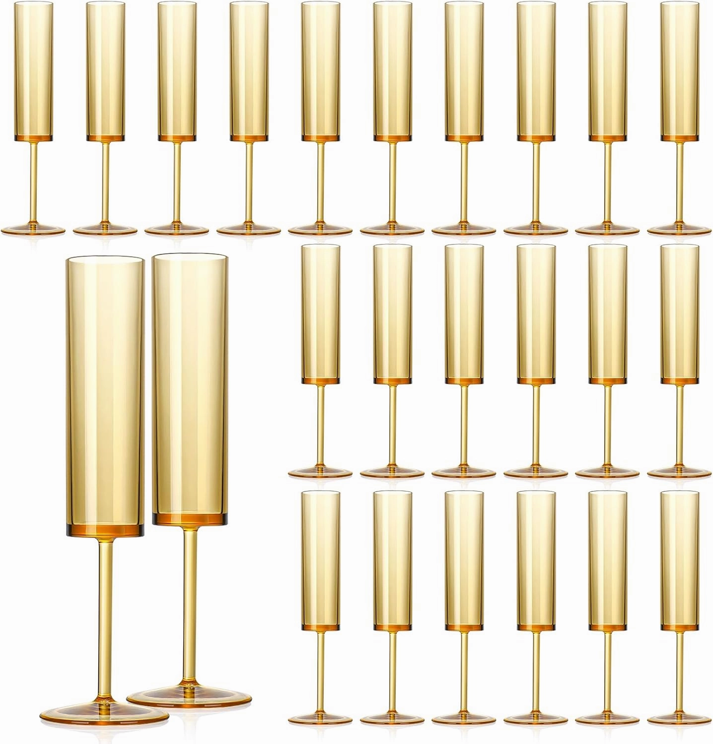 24 PCS Amber Glass Champagne Flutes 5.4 Oz Long Stem Champagne Flutes Plastic Acrylic Champagne Glasses Colored Sparkling Wine Glasses Reusable For Luxury Party Wedding Bar