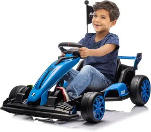 24V Kids Ride on Go Kart, 7.5mph Variable High Speed Drifting Car, 7ah Battery 200W*2 Motors,Length Ajustable Max Load 135lbs, Power Display Racing Toy for for Kids Child 6 ,Blue