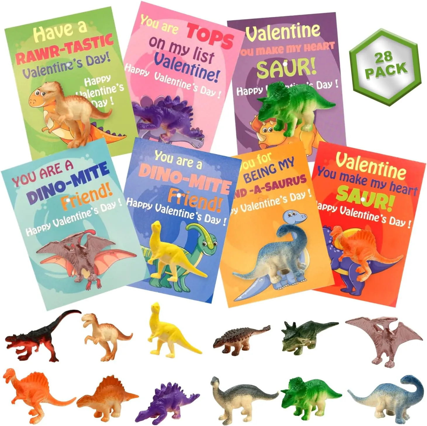 28 Pack Valentine Day Cards for Kids with Dinosaur Figure Toys for Valentine Classroom Gifts, Kids Valentine Exchange Cards, Kids Valentine Party Favors and Valentine’s Greeting Cards Ideas