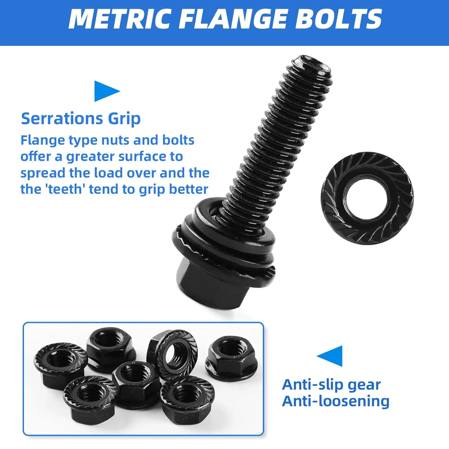 280Pcs Metric Flange Bolt Assortment, M6x1.0, M8x1.25, M10x1.5 (12mm to 30mm) Assorted Hex Bolts and Nuts Washers Kit for Automotive, 10.9 Black Zinc Galvanized