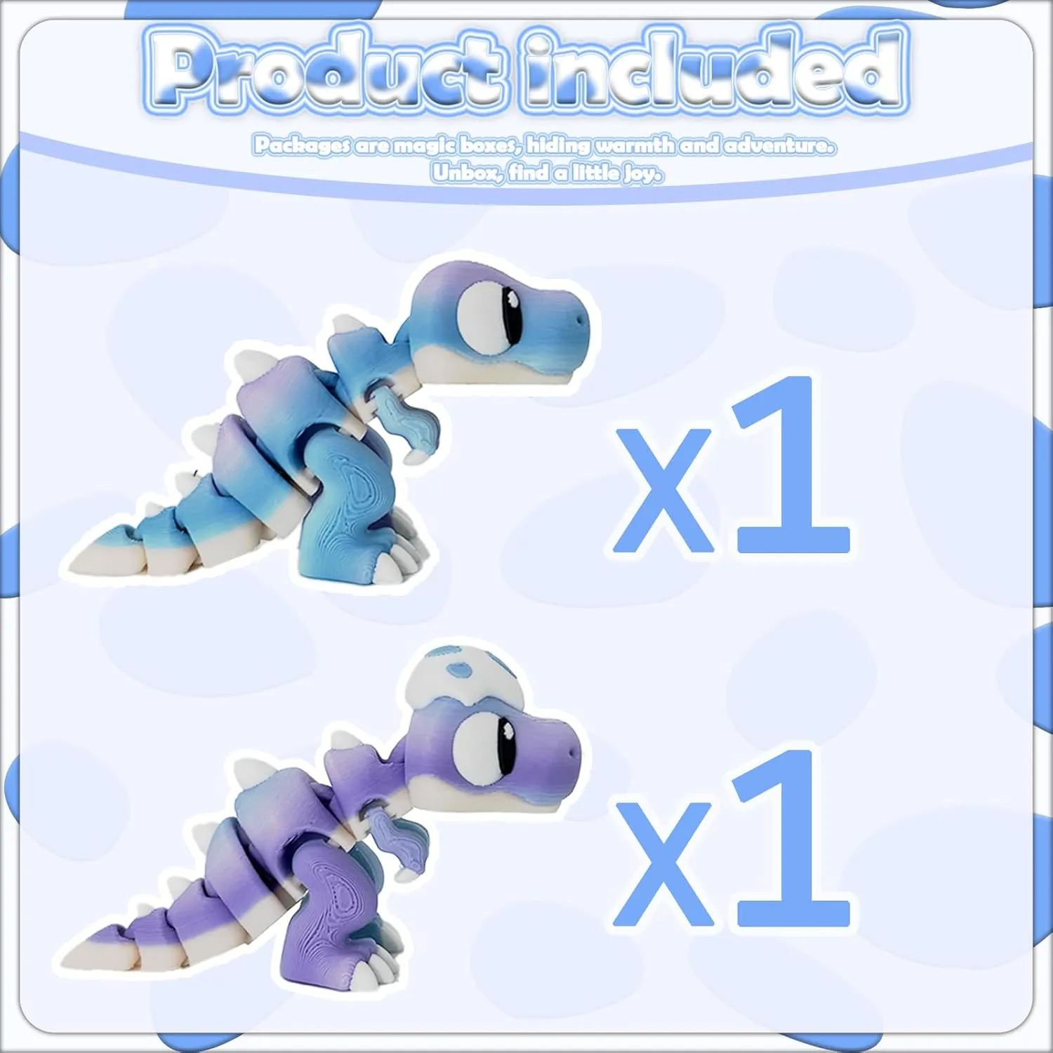 2Pcs 3D Printed Eggshell Dragon，Happy Little Dinosaurs，Dinosaurs Cute Perfect Desk Pet for Animal Collectors，3D Printed Dragon Fidget Home Office Decor（Blue）