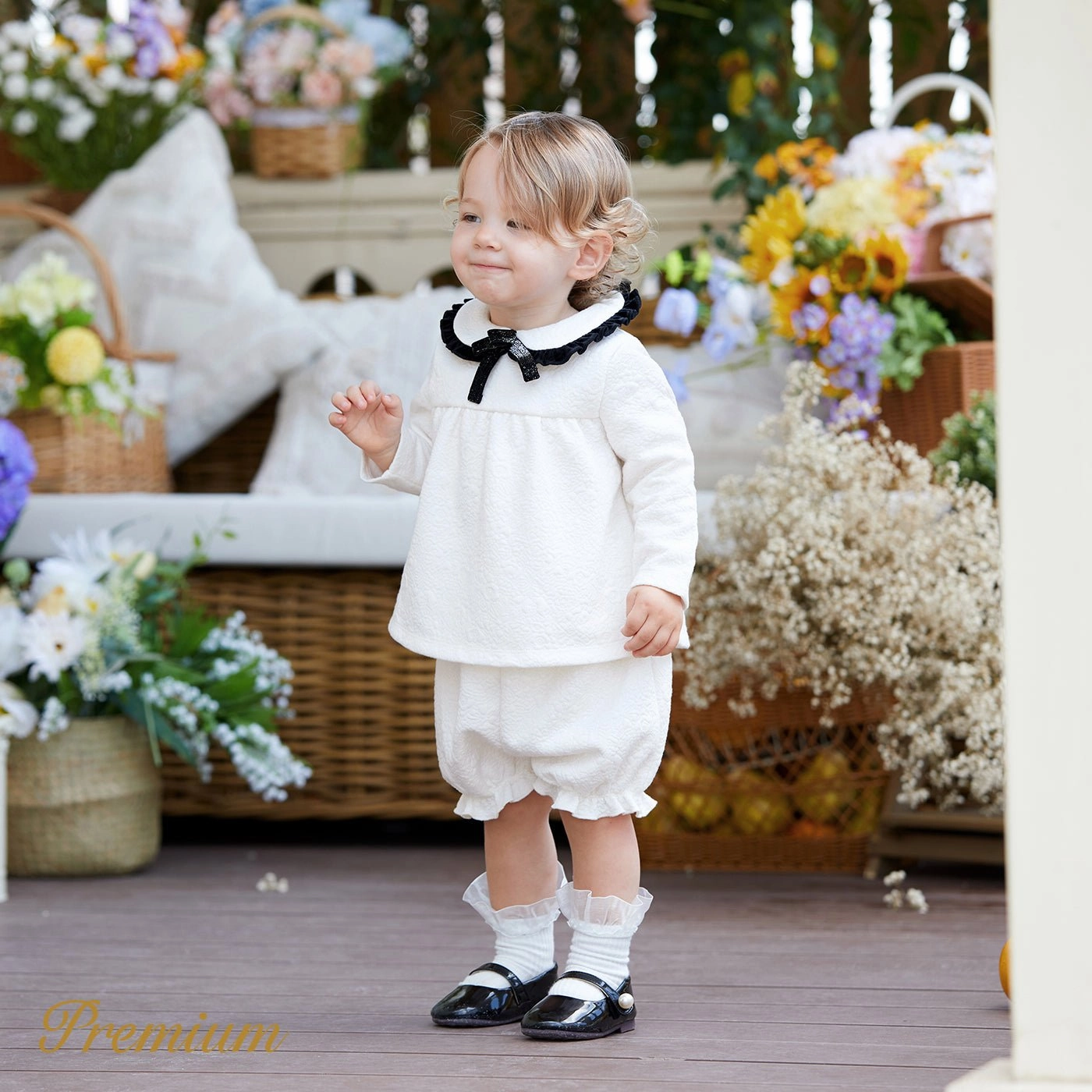 2pcs Medium Thick Elegant Ruffle Edge Babygirl Sets for Regular Wear