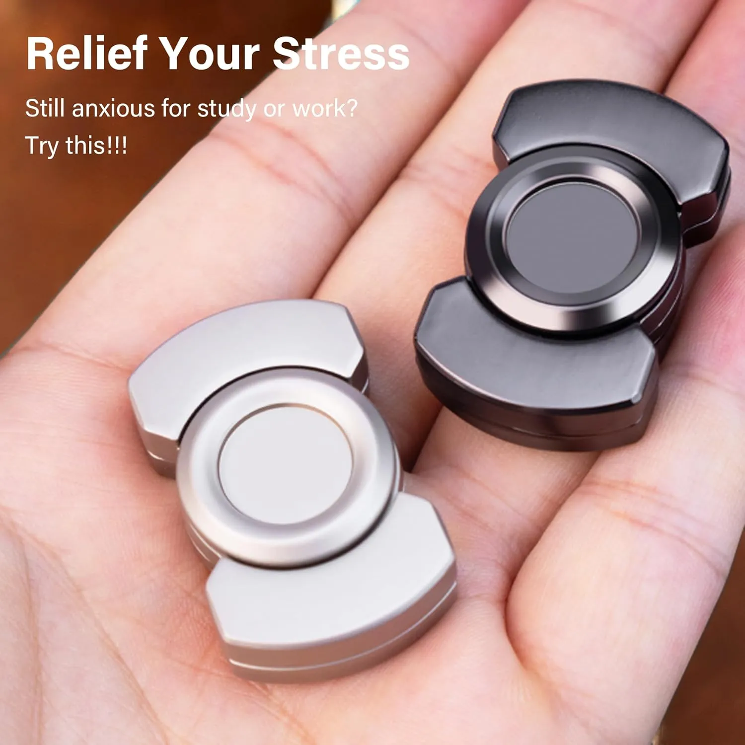 3 in 1 Fidget Toys for Adults, Metal Fidget Spinner Slider Haptic Slide Clicker, Cool Fidget Spinner Desk Toys for Anxiety Relieve Stress, Zinc Alloy, Silver