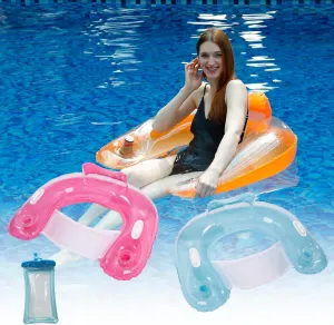 3-Pack Transparent U-Shape Pool Floats for Adults - Swimming Rings w/ 2 Cup Holders, Backrest & Handles, PVC Beach/Pool Floaties in Pink, Blue & Orange