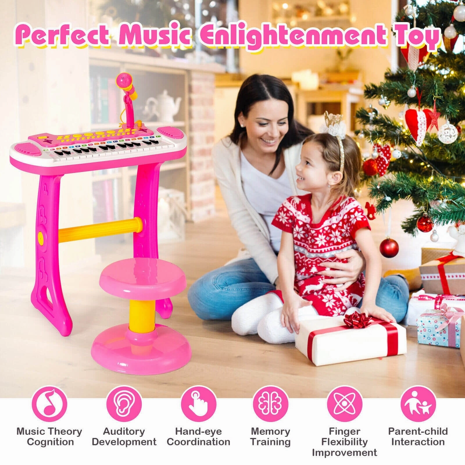 31-Key Kids Piano Keyboard Toy with Microphone and Multiple Sounds for Age 3 -Pink
