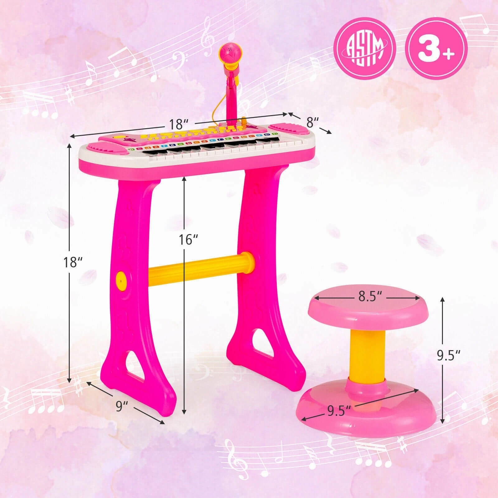 31-Key Kids Piano Keyboard Toy with Microphone and Multiple Sounds for Age 3 -Pink