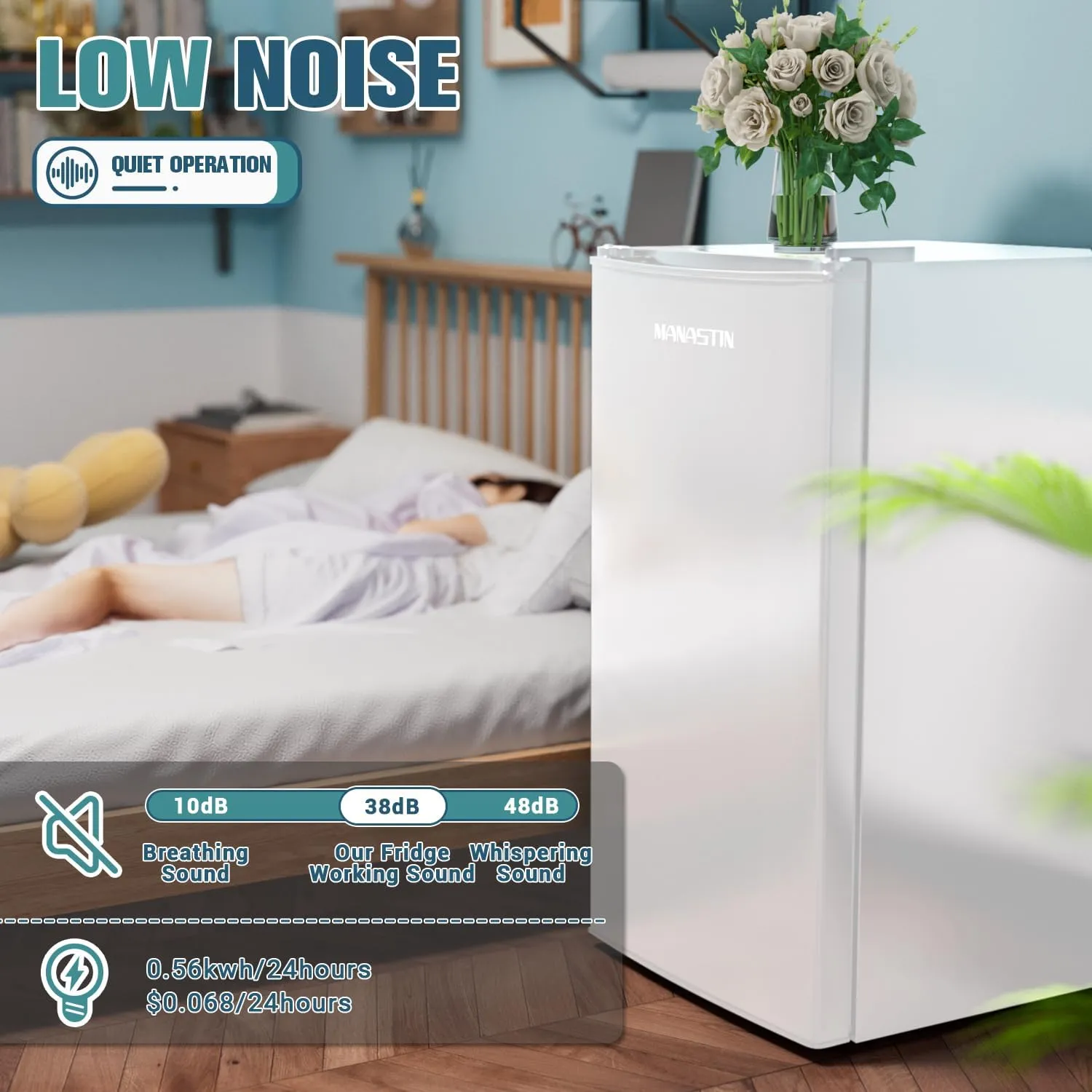 3.2 Cu.Ft Mini Fridge with Freezer, Single Door Mini Fridge, Adjustable Thermostat, Energy Saving Mini Refrigerator for Bedroom, Office, Dorm (White, 3.2 Cu.ft)