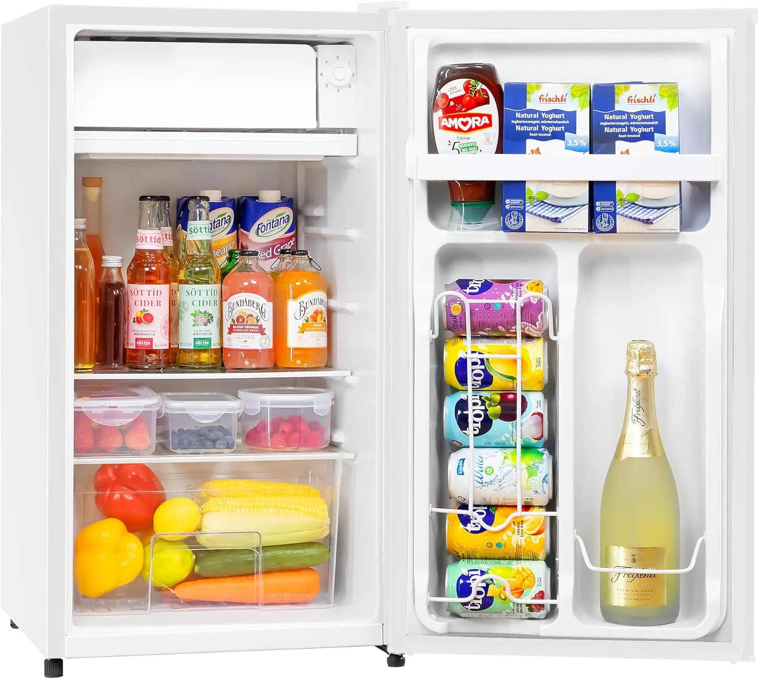 3.2 Cu.Ft Mini Fridge with Freezer, Single Door Mini Fridge, Adjustable Thermostat, Energy Saving Mini Refrigerator for Bedroom, Office, Dorm (White, 3.2 Cu.ft)