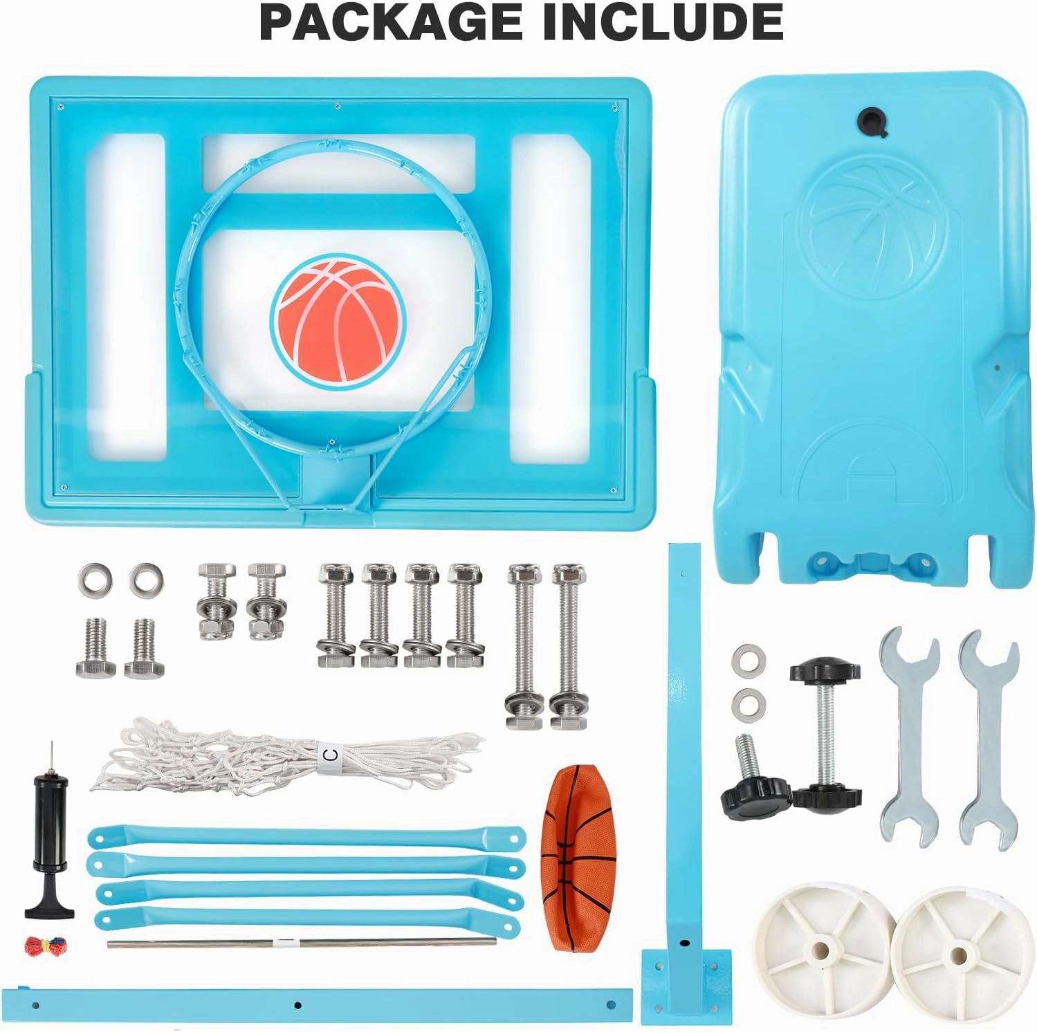 32“x23” Pool Basketball Hoop, 3.1FT-4.1FT Height Adjustable Poolside Basketball Hoop,Include Air Pump,Basketball, Made for Teens, Adults, Blue