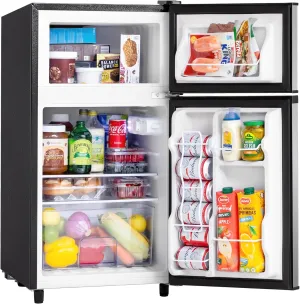 3.5 Cu.Ft 2 Door Mini Fridge with Freezer, Small Refrigerator, 7 Level Adjustable Thermostat, Compact Fridge for Living Room, Dorm, Office, Kitchen and Apartment (Silver)
