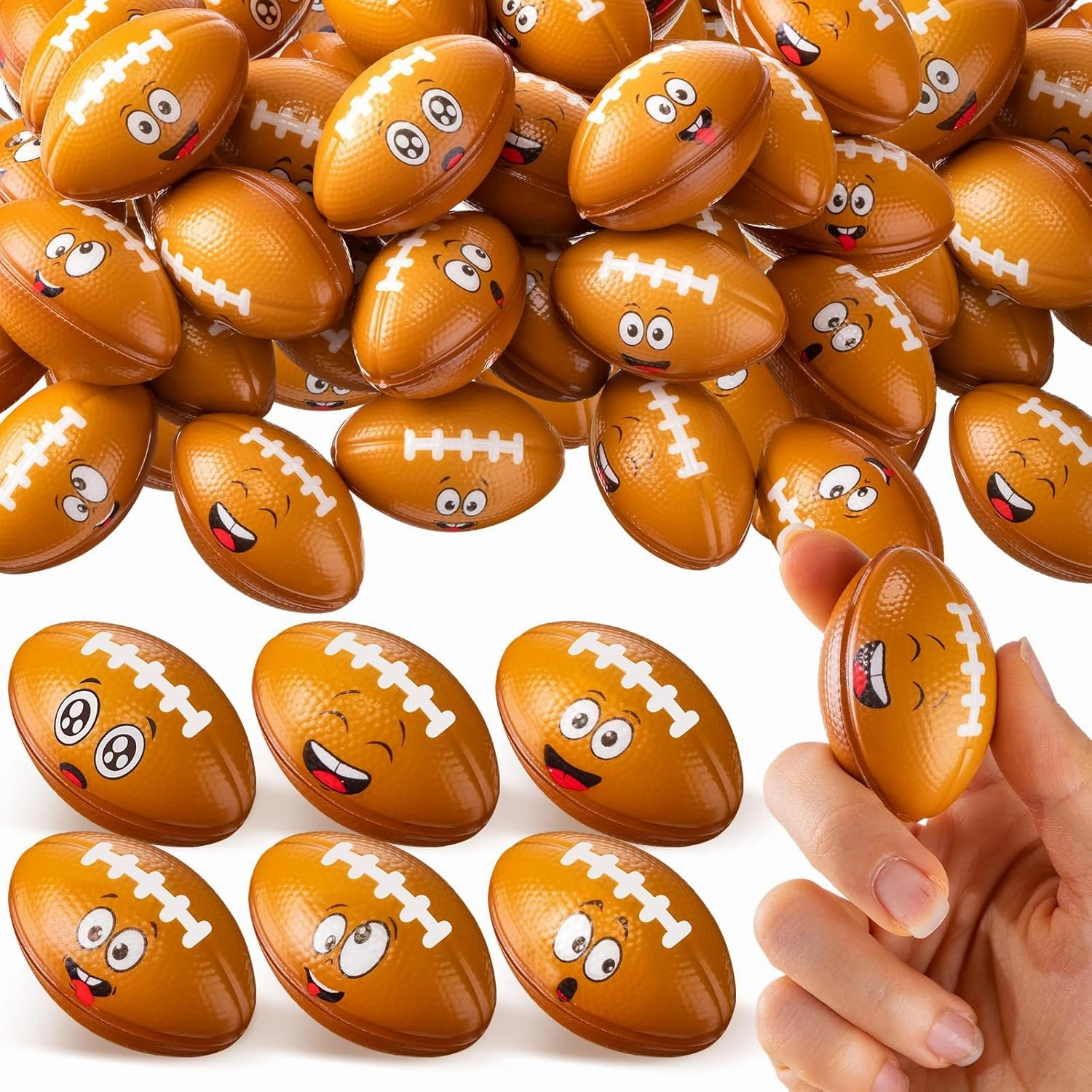 36 Pcs Mini Face Football Stress Balls Bulk Small Footballs Stress and Anxiety Relief Toy Foam Sports Squeeze Balls for School Carnival Reward Sports Theme Party Favors Valentines Gifts