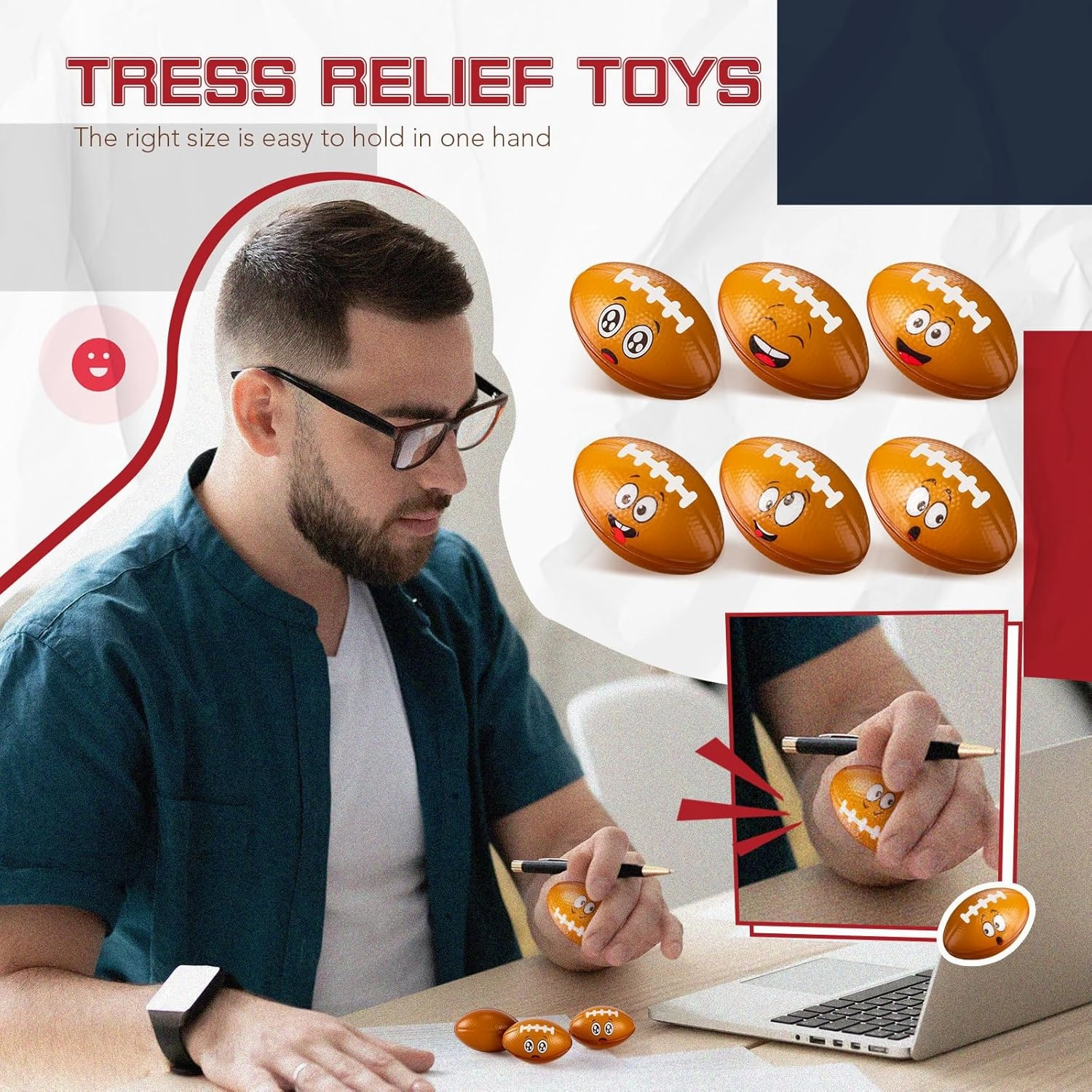 36 Pcs Mini Face Football Stress Balls Bulk Small Footballs Stress and Anxiety Relief Toy Foam Sports Squeeze Balls for School Carnival Reward Sports Theme Party Favors Valentines Gifts