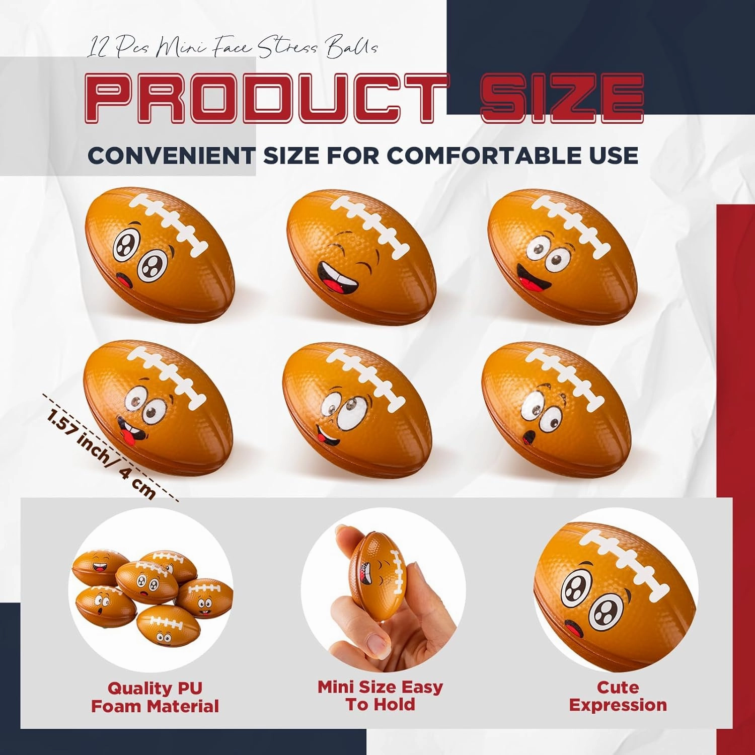 36 Pcs Mini Face Football Stress Balls Bulk Small Footballs Stress and Anxiety Relief Toy Foam Sports Squeeze Balls for School Carnival Reward Sports Theme Party Favors Valentines Gifts