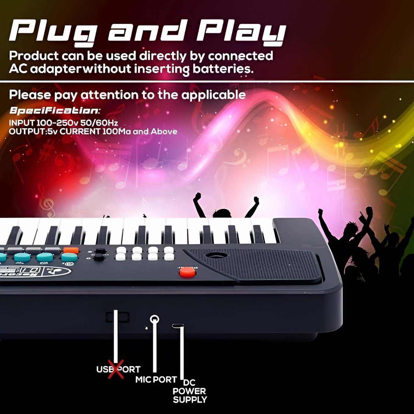 37 Keys Piano Keyboard Toy with Microphone, USB Power Cable & Sound Recording Function Analog Portable Keyboard