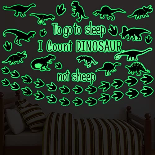 38 Pieces Dinosaur Wall Decals Glow in The Dark Dinosaur Wall Decals to Go to Sleep I Count Dinosaurs Not Sheep Dinosaur Decorations for Boys Room (Luminous Style)