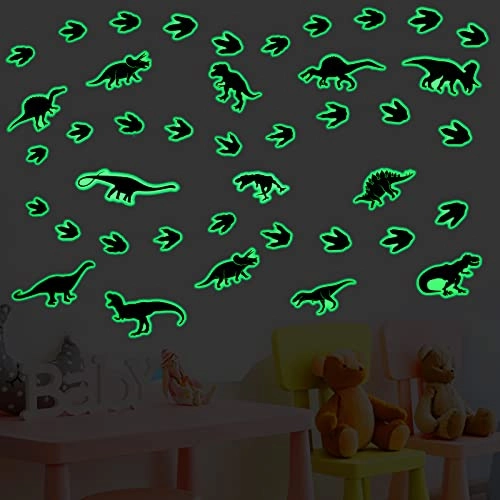 38 Pieces Dinosaur Wall Decals Glow in The Dark Dinosaur Wall Decals to Go to Sleep I Count Dinosaurs Not Sheep Dinosaur Decorations for Boys Room (Luminous Style)