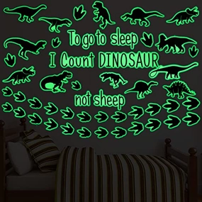 38 Pieces Dinosaur Wall Decals Glow in The Dark Dinosaur Wall Decals to Go to Sleep I Count Dinosaurs Not Sheep Dinosaur Decorations for Boys Room (Luminous Style)