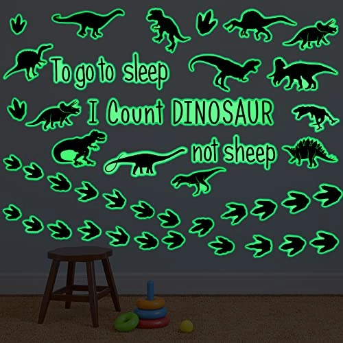 38 Pieces Dinosaur Wall Decals Glow in The Dark Dinosaur Wall Decals to Go to Sleep I Count Dinosaurs Not Sheep Dinosaur Decorations for Boys Room (Luminous Style)