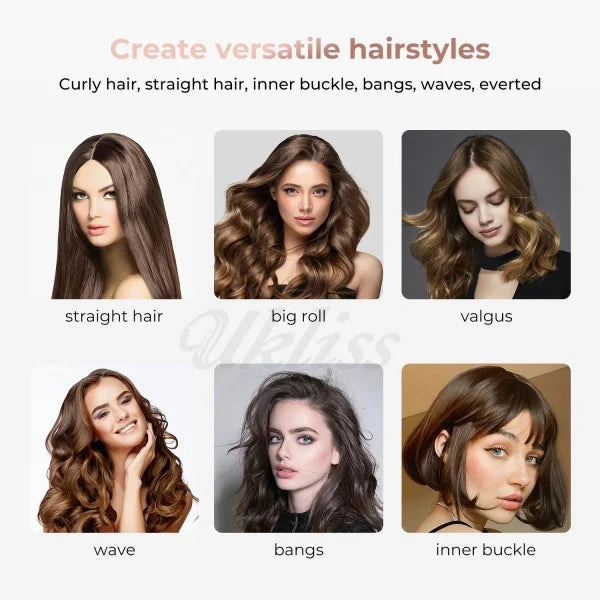3-in-1 Heated Curling Brush – Ceramic Thermal Hair Curler & Volumizing Roller Comb with Double PTC Technology