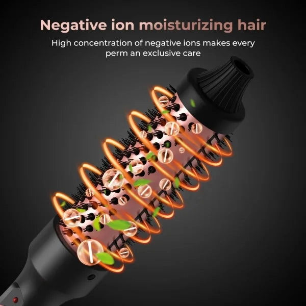 3-in-1 Heated Curling Brush – Ceramic Thermal Hair Curler & Volumizing Roller Comb with Double PTC Technology