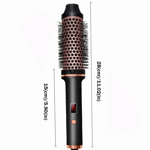 3-in-1 Heated Curling Brush – Ceramic Thermal Hair Curler & Volumizing Roller Comb with Double PTC Technology