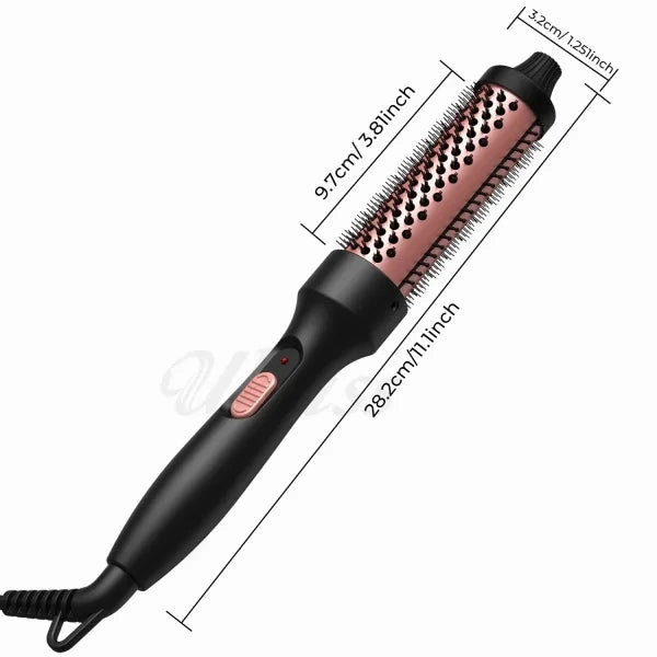 3-in-1 Heated Curling Brush – Ceramic Thermal Hair Curler & Volumizing Roller Comb with Double PTC Technology