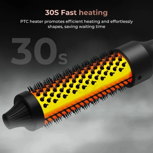 3-in-1 Heated Curling Brush – Ceramic Thermal Hair Curler & Volumizing Roller Comb with Double PTC Technology