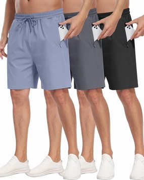 3 Pack Men's Athletic Running Shorts with Zipper Pockets,Gym Workout Basketball Hiking Shorts for Men