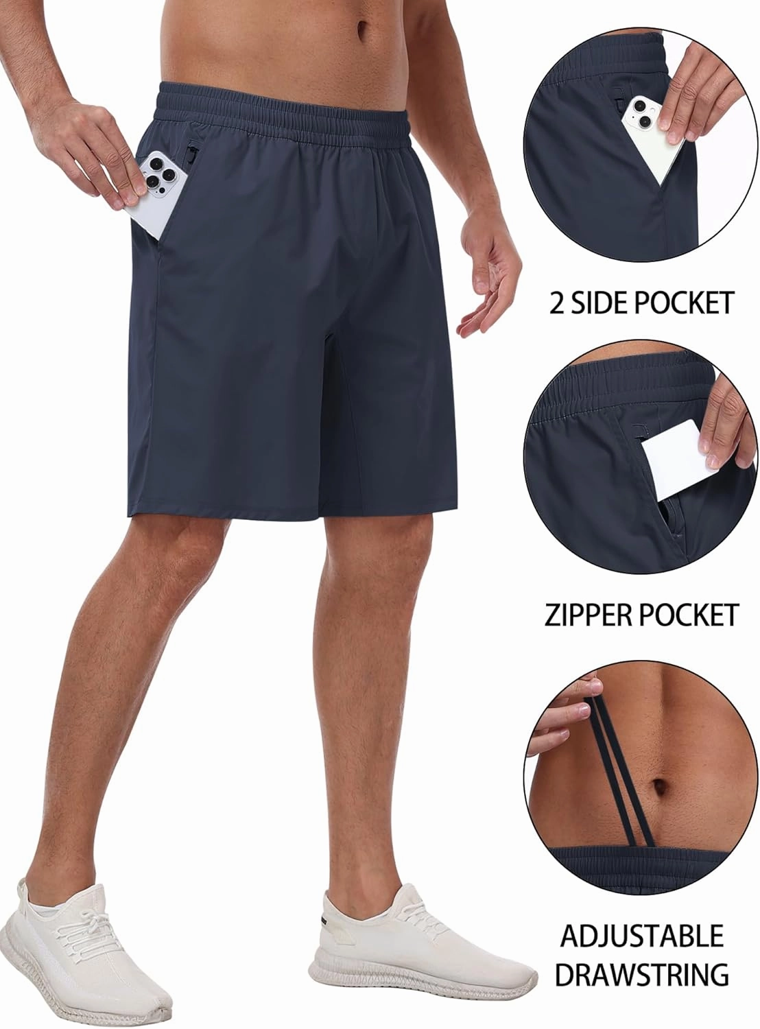 3 Pack Men's Athletic Running Shorts with Zipper Pockets,Quick Dry Gym Workout Basketball Hiking Shorts for Men