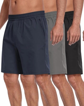 3 Pack Men's Athletic Running Shorts with Zipper Pockets,Quick Dry Gym Workout Basketball Hiking Shorts for Men