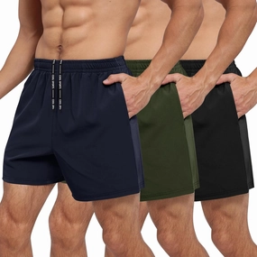 3 Pack Men's Gym Athletic Shorts - 5" Quick Dry Running Workout Shorts with Zipper Pockets for Casual Basketball
