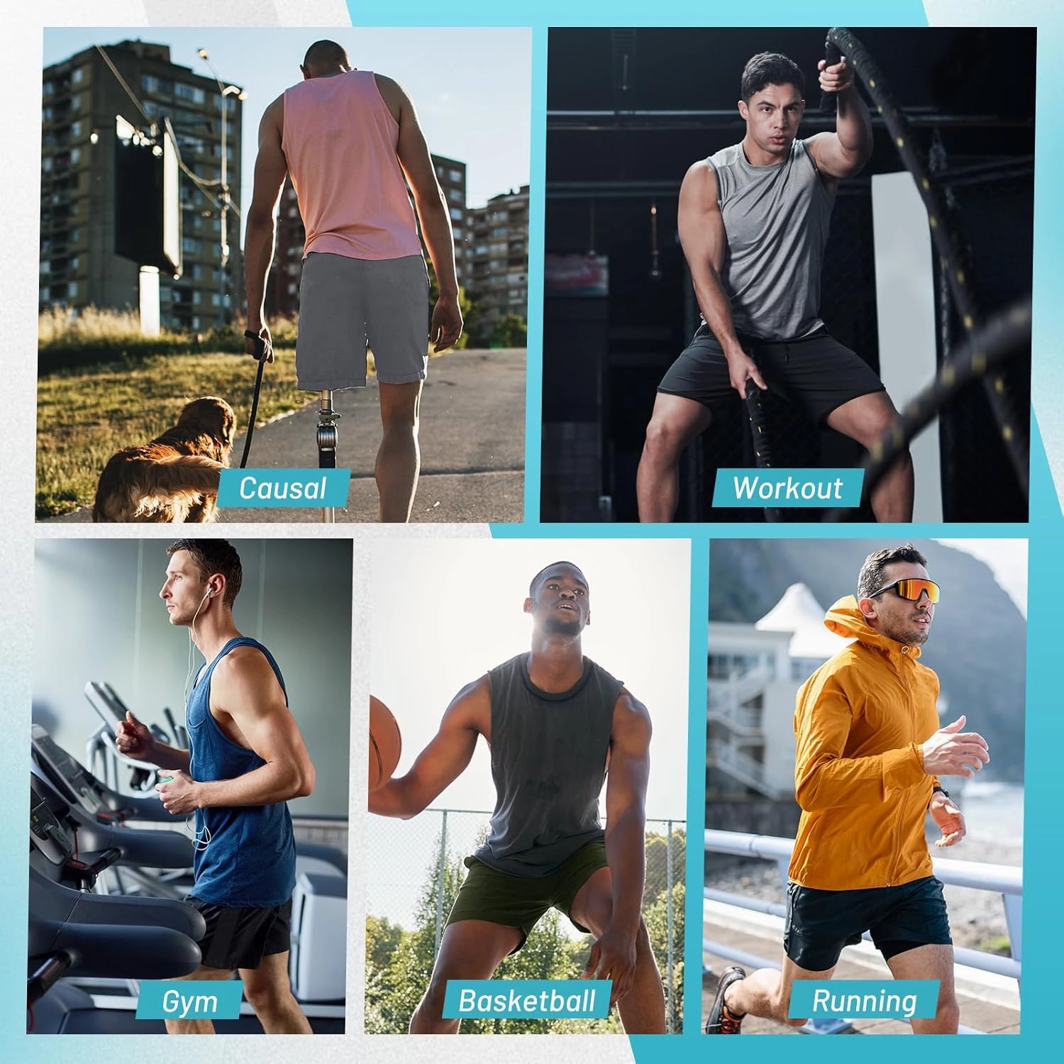 3 Pack Men's Gym Athletic Shorts - 5" Quick Dry Running Workout Shorts with Zipper Pockets for Casual Basketball