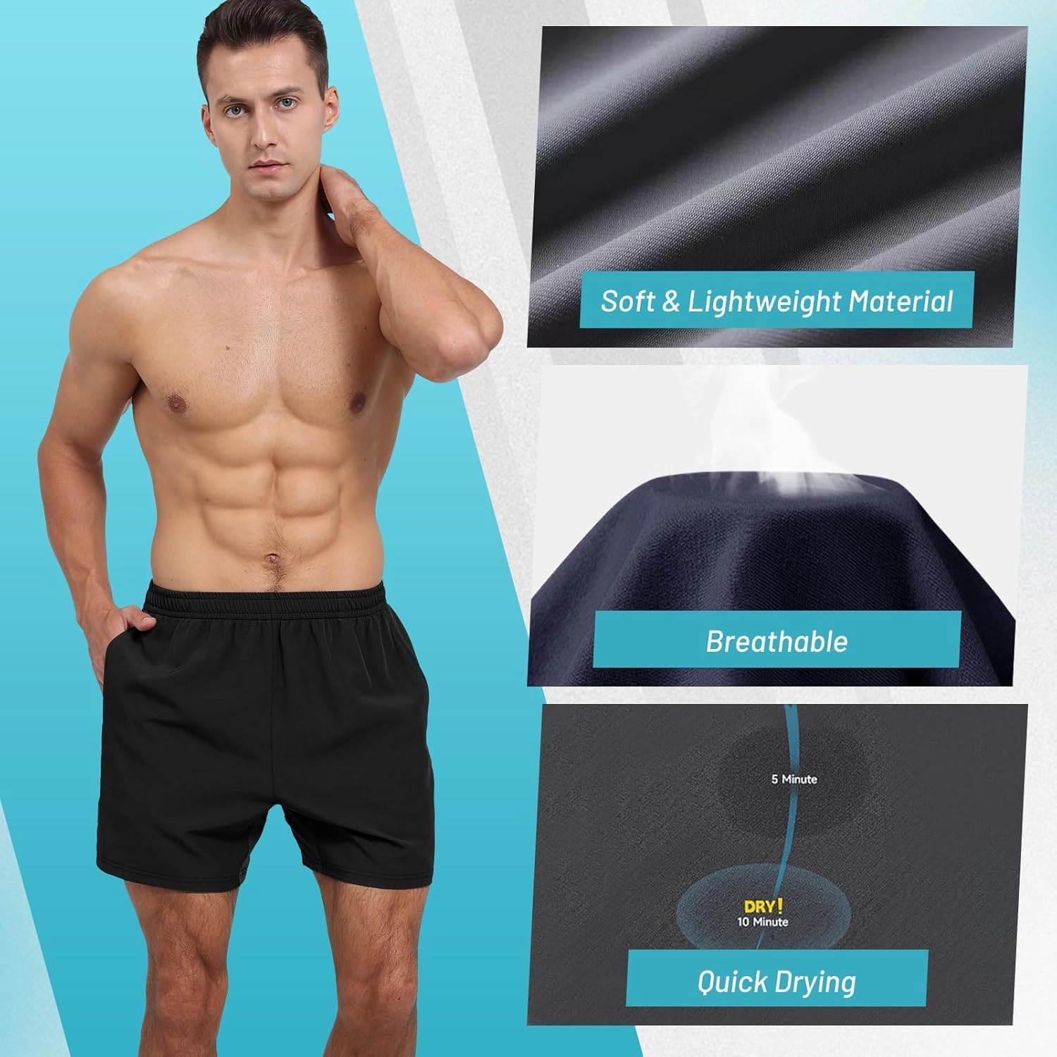 3 Pack Men's Gym Athletic Shorts - 5" Quick Dry Running Workout Shorts with Zipper Pockets for Casual Basketball