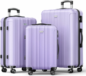 3-Piece (20/24/28)" Suitcase Set Spinner Wheels ABS Lightweight Luggage Sets with TSA Lock,Lavender Purple