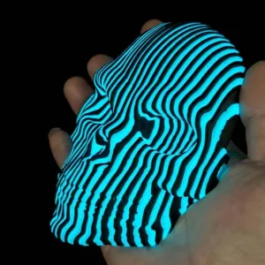 3D Printed Luminous Quantum Skull，Flexible Quantum Puzzle for Stress Relief,3D Printing Glow Skulls Toy， Halloween Decor Decorations, Fidget Puzzle for Adults Anxiety Relaxing(Blue Green)