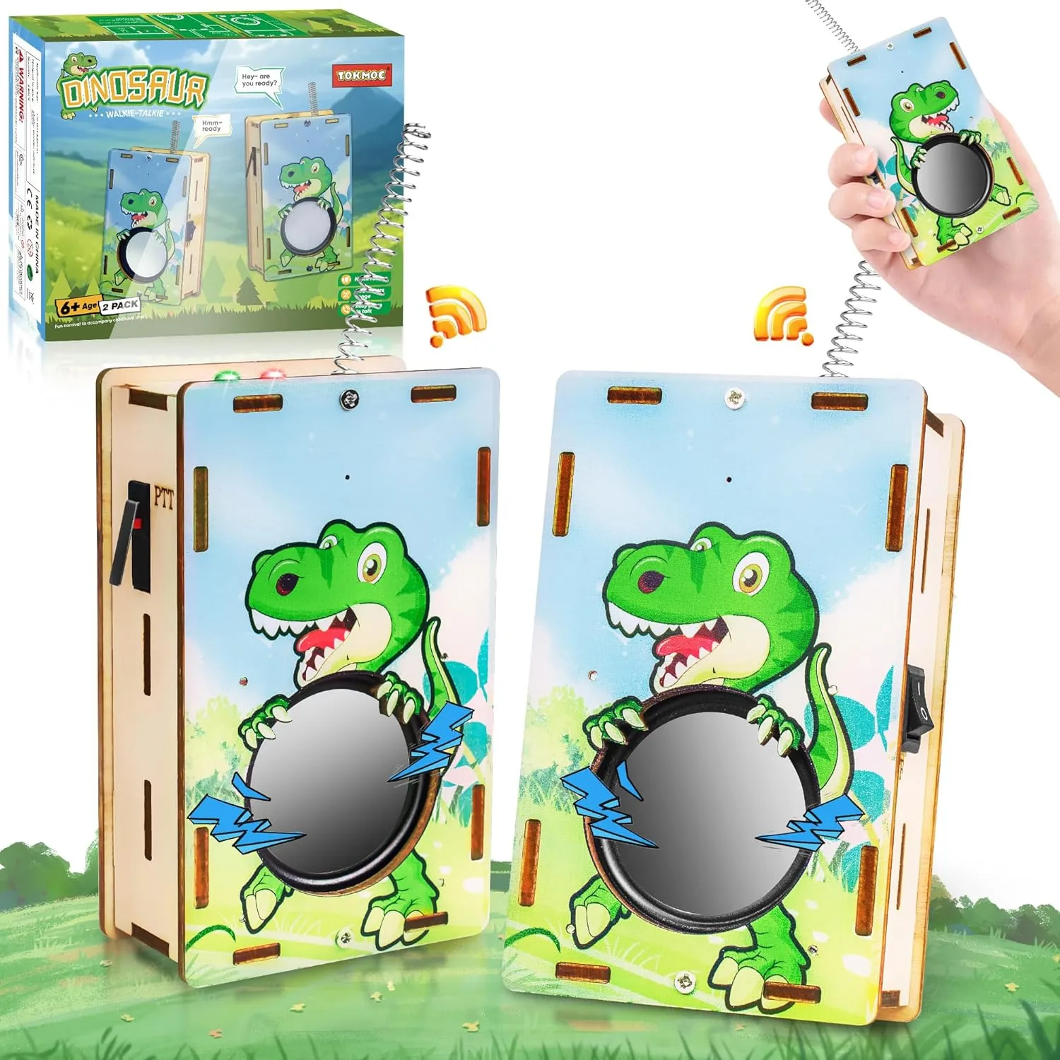 3D Wooden Puzzles Walkie Talkies for Kids, 2 Pack Dinosaur Building Kits Walkies Talkies, Birthday Gifts for Kids, Walkie Talkies Long Range Toys for Kids Outside Adventures, Camping, Hiking